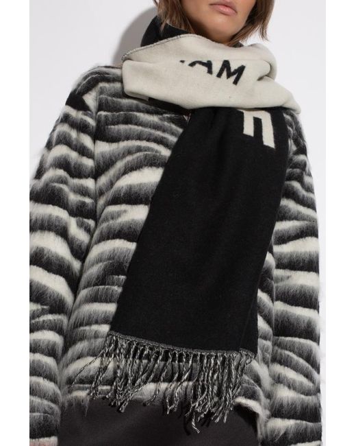 Marc Jacobs Black Logo Jacquard Fringed-Edge Scarf