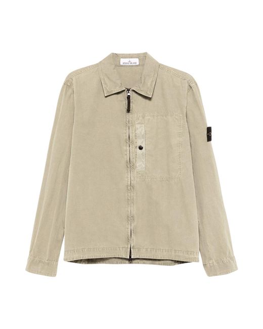 Stone Island Natural Compass Patch Zip-Up Shirt Jacket for men