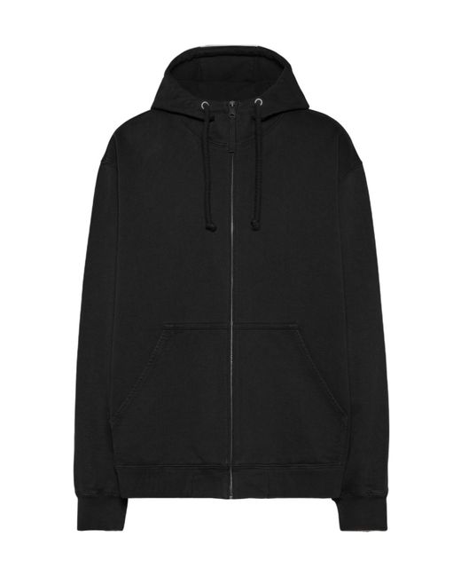 Maison Margiela Black Logo Embroidered Zip-Up Hoodie for men