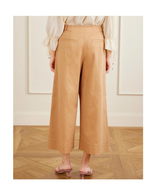 Ulla Johnson Natural Sascha Cotton-Twill Wide-Leg Cropped Pants