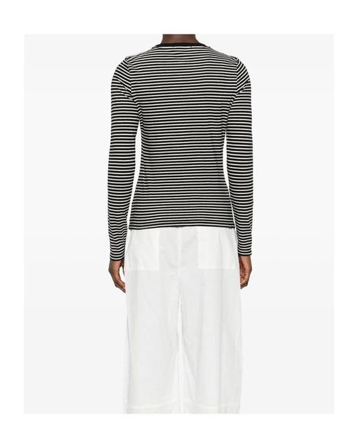 Nili Lotan Black Long Sleeved Striped Crewneck T-Shirt