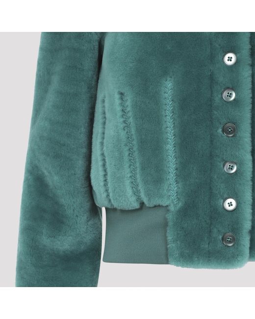 McQueen Green Long Sleeved Buttoned Fur Jacket