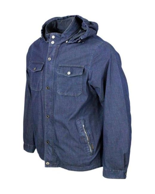 Moorer Blue Long-Sleeved Hooded Jacket for men