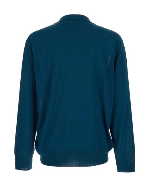 Roberto Collina Blue Open-Collar V-Neck Knitted Sweater for men