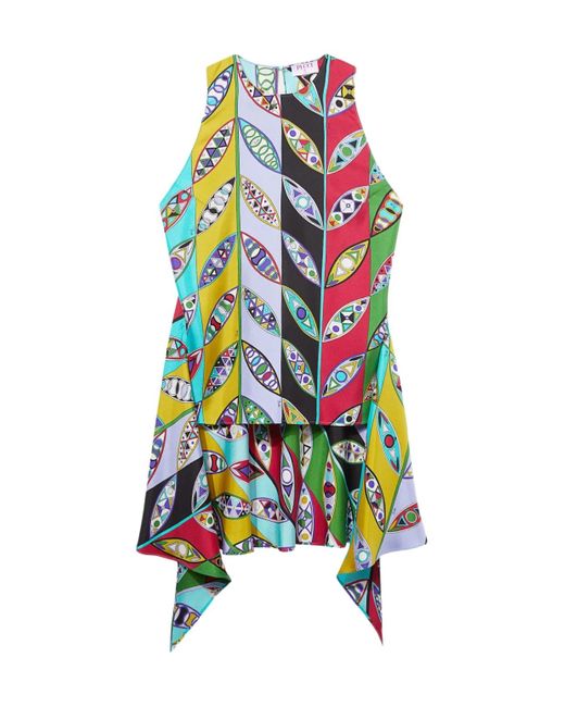 Emilio Pucci White Graphic-Print Sleeveless Blouse