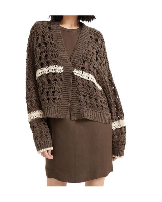 Brunello Cucinelli Brown Open-Knit Cardigan