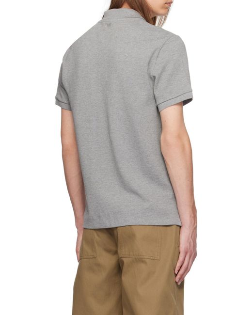 AMI Gray Logo Embroidered Short Sleeved Polo Shirt for men