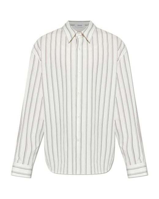 Versace White Striped Long-Sleeved Shirt for men