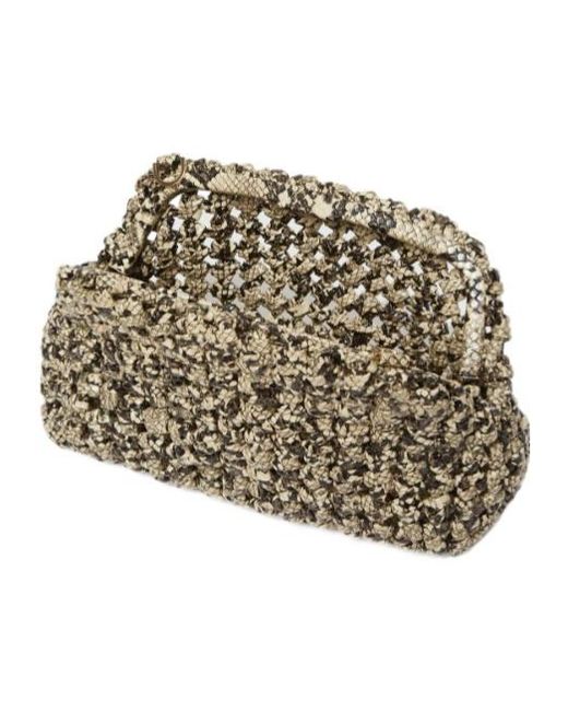 Marella Natural Python-Print Woven Clutch
