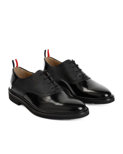 Thom Browne Black Saddle Round Toe Lace-Up Shoes for men