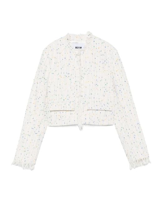MSGM White Frayed-Edge Jacket