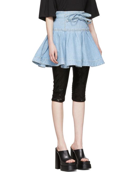 we11done Blue Logo Plaque Denim Mini Skirt