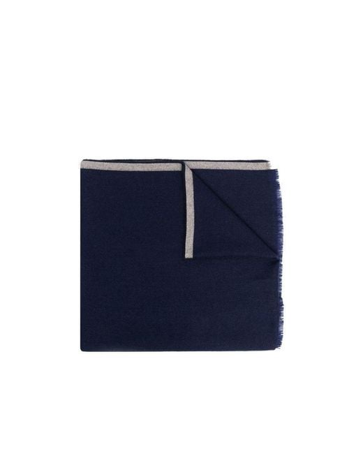 Brunello Cucinelli Blue Contrast-Trim Frayed Edge Scarf for men