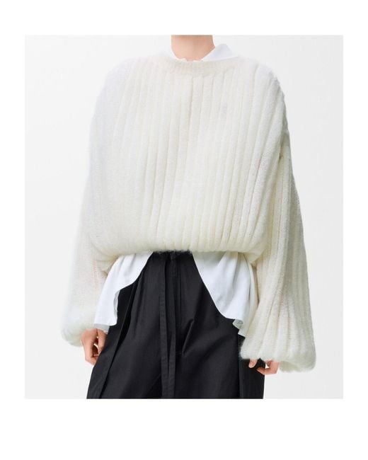 Loewe White Balloon-Sleeved Knitted Jumper