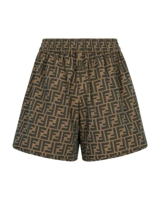 Fendi Green Ff Jacquard Elasticated Waistband Shorts