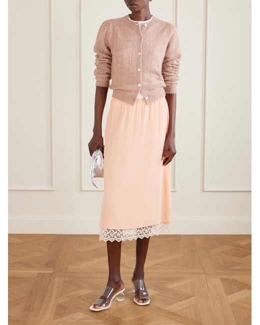 Simone Rocha Pink Layered Lace-Trimmed Midi Skirt
