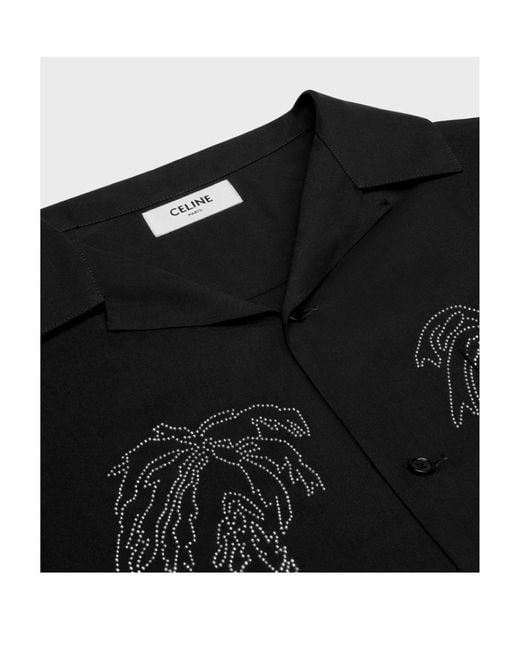 Céline Black Embroidered Hawaiian Shirt for men