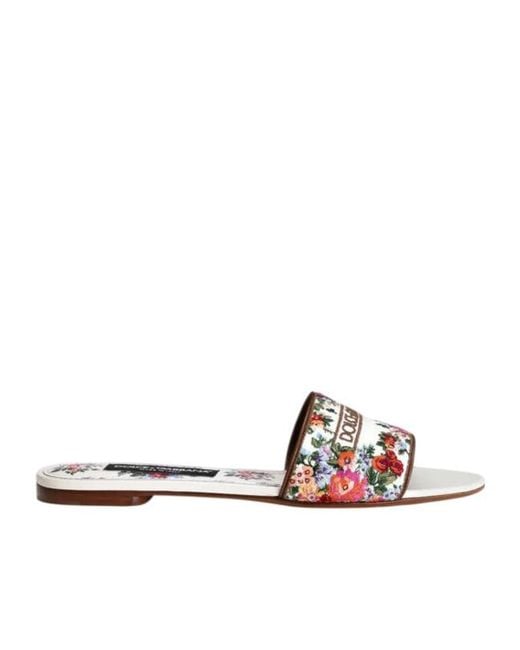 Dolce & Gabbana White Floral Embroidered Slippers