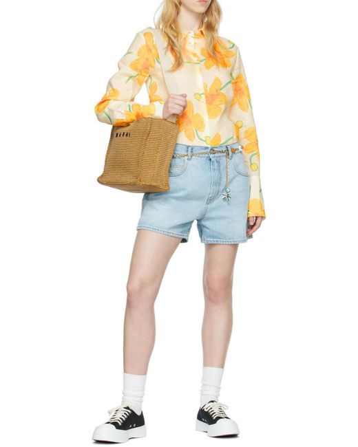 Marni Metallic Logo Embroidered Small Tote Bag