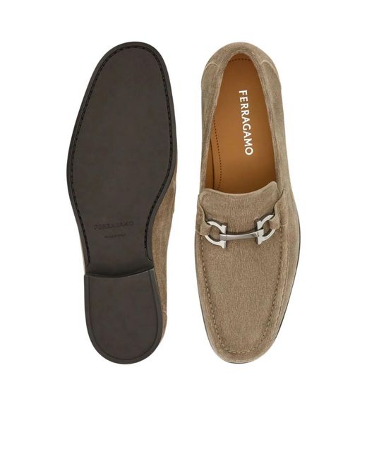 Ferragamo Brown Grandioso2 Suede Loafers With Gancini Buckle Shoes for men