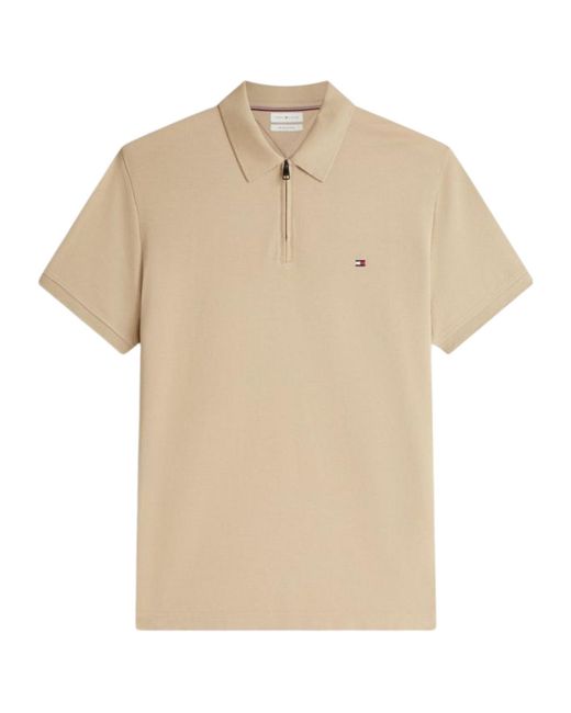 Tommy Hilfiger Natural Zip-Neck Logo-Detail Polo Shirt for men