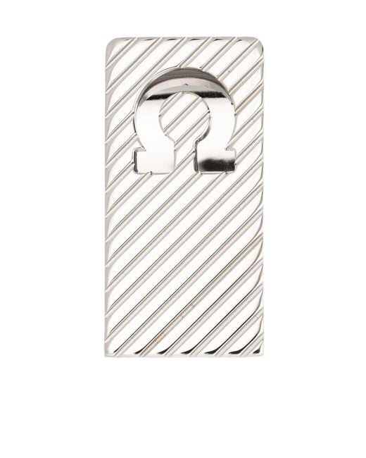 Ferragamo White Gancini-Logo Striped Tie Clip for men
