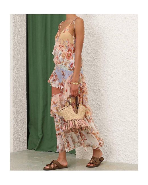 Zimmermann White Awaken Frilled Slip Spliced Print Dress