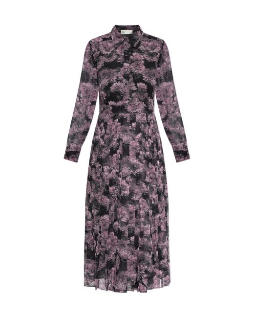 Tory Burch Purple Floral-Print Pleated Silk Dress