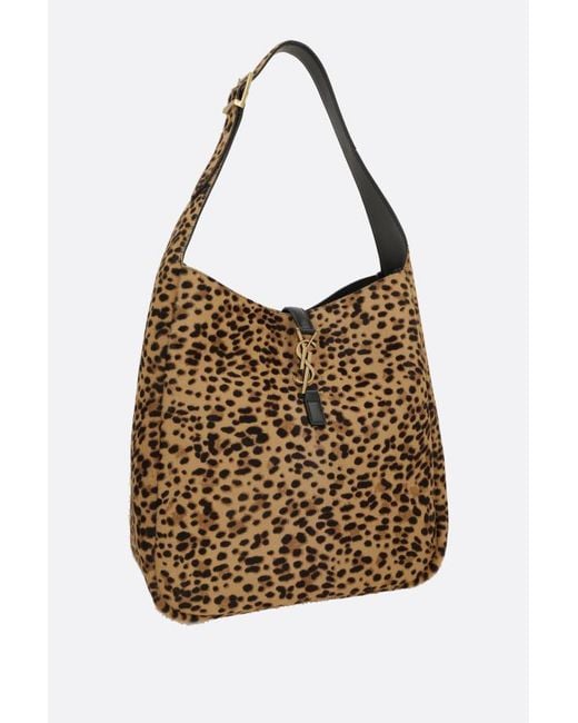 Saint Laurent Brown Leopard Printed Logo Plaque Shoulder Bag