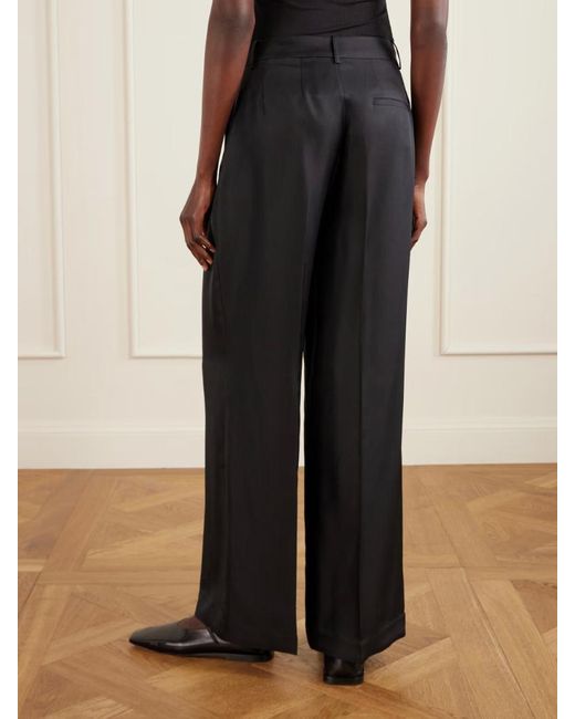 Lisa Yang Black Pleated Silk-Twill Wide-Leg Pants