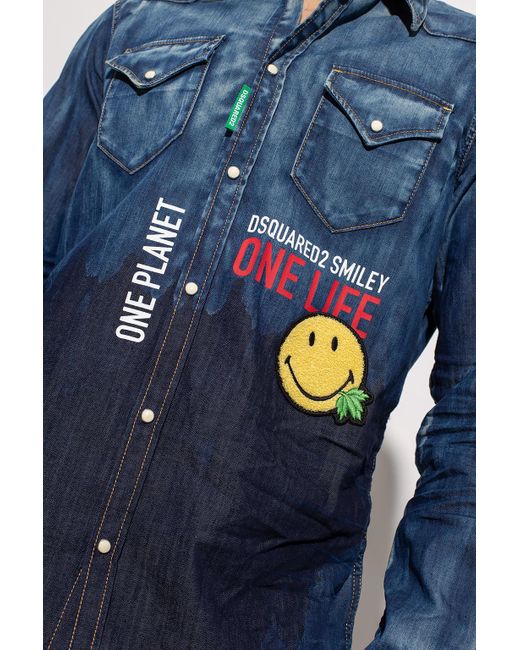 DSquared² Blue Denim Logo-Print Shirt for men
