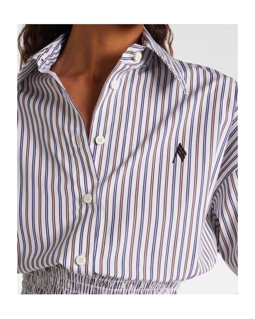The Attico White Striped Ruched Cotton Shirt Dress