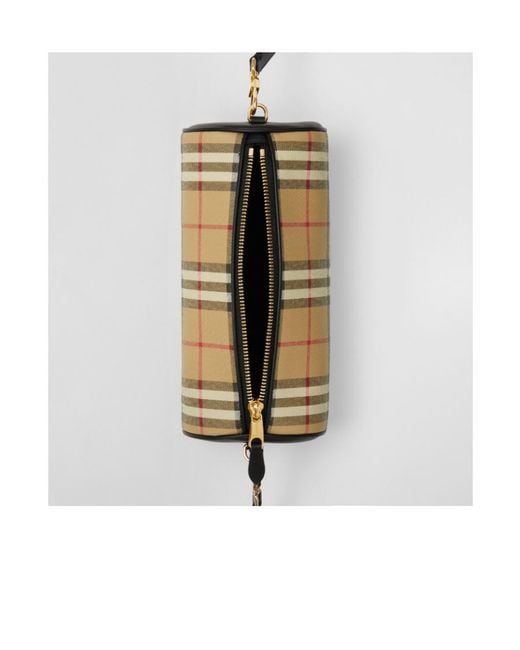 Burberry Vintage Check Crossbody Barrel Bag in Natural | Lyst