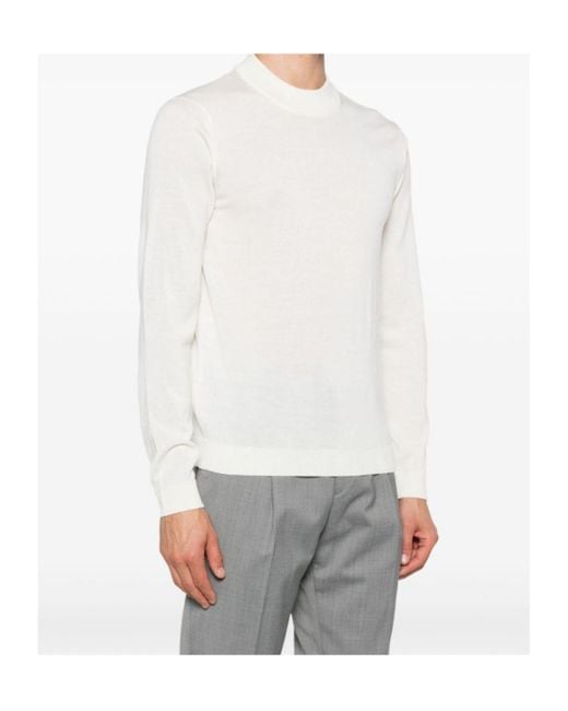 Roberto Collina White Long Sleeve Ribbed Sweater for men