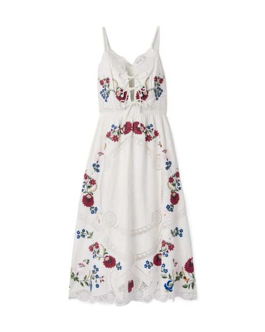 Sea White Celia Broderie Anglaise Cotton And Linen-Blend Midi Dress