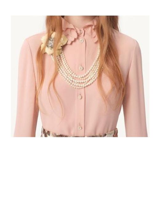 Valentino Pink Georgette Ruffled Button-Up Shirt