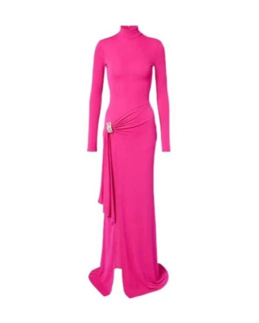 David Koma Pink Embellished Draped Gown