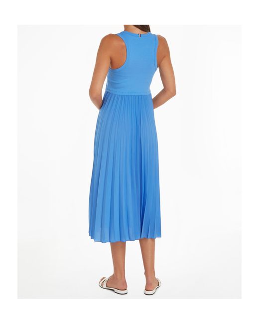 Tommy Hilfiger Blue Rib Tank Pleated Midi Dress
