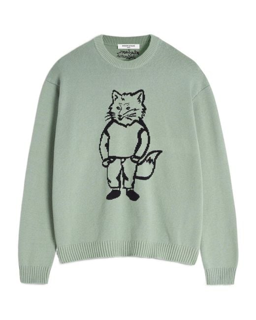 Maison Kitsuné Green Dressed Fox Intarsia Jumper for men