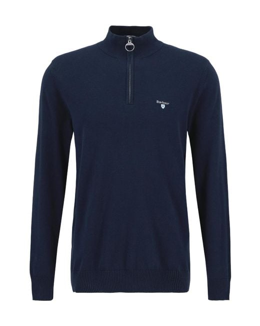 Barbour Blue Half-Zip Ribbed-Trim Sweater for men