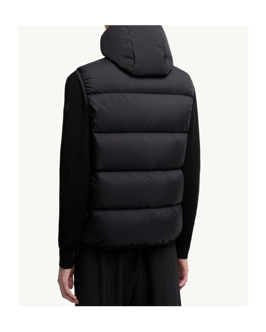 Moncler Black Guersac Diagonal-Quilted Hooded Vest for men
