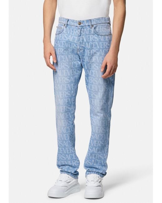 Versace Blue Straight Leg Jeans for men