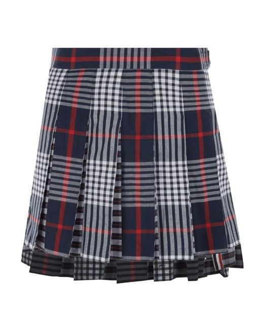 Thom Browne Blue Checked Pleated Asymmetrical Skirt