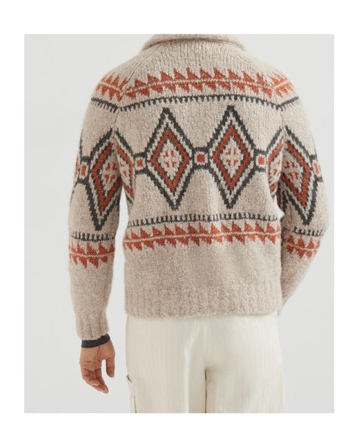 Brunello Cucinelli Multicolor Geometric-Jacquard Cardigan for men