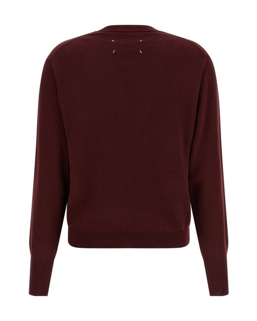 Maison Margiela Red Long-Sleeved V-Neck Cardigan