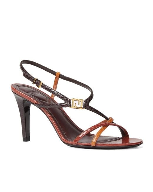Fendi Brown Ffold High-Heeled Strappy Sandals