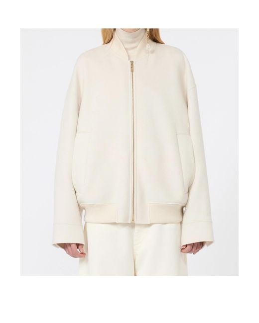 Sportmax White Ondata Zip-Up Bomber Jacket