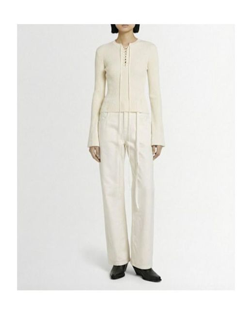 Ann Demeulemeester White Fanja Serafino Cropped Lace-Up Sweater