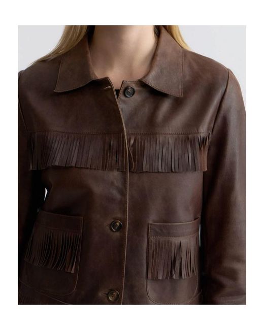 Nili Lotan Brown Fringed Patch-Pockets Jacket