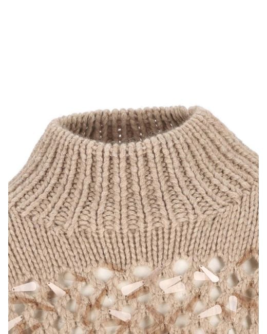 Brunello Cucinelli Natural Embellished Turtleneck Jumper